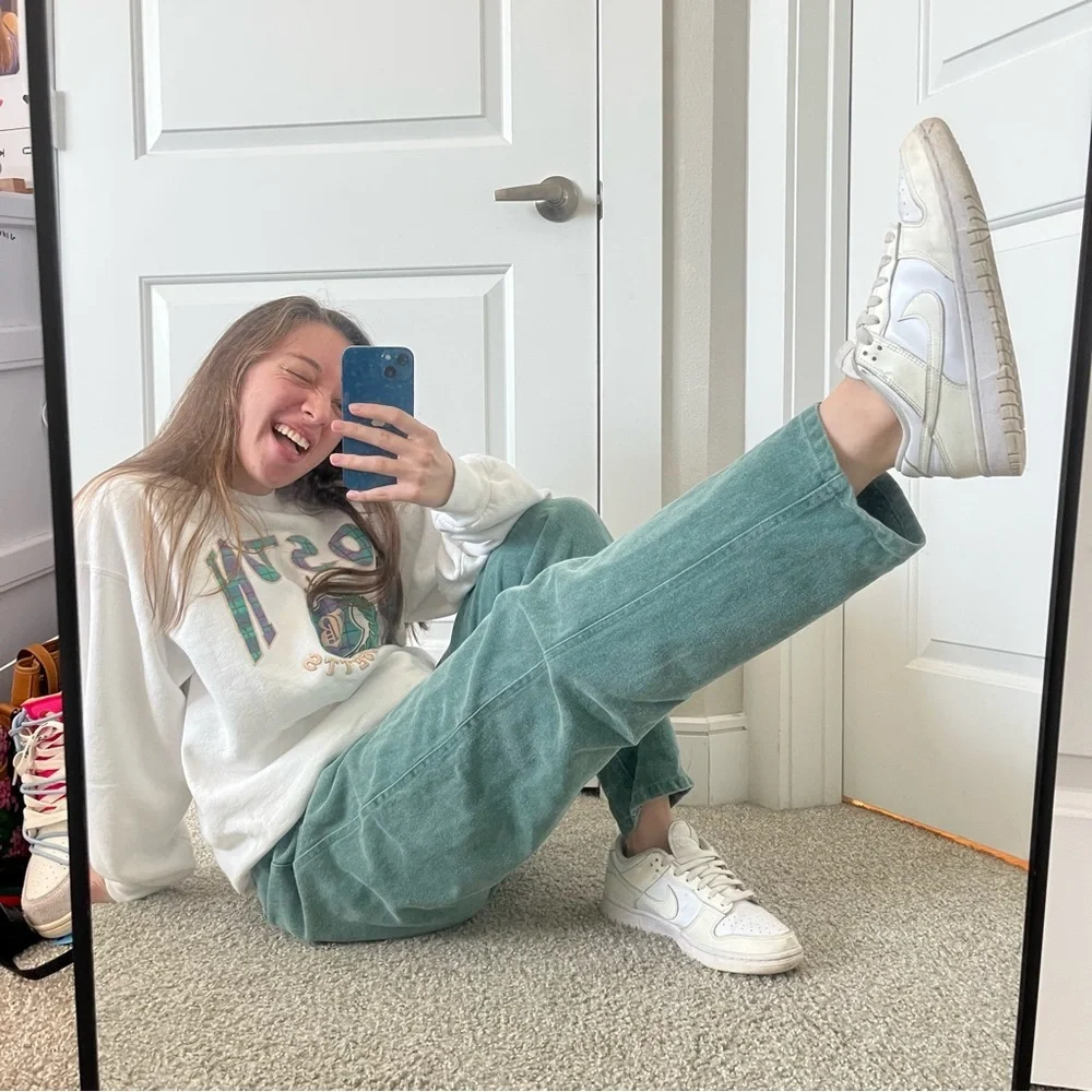 NO EXCUSES Vintage Green Mom Jeans Boyfriend sz. L - Picture 3 of 13